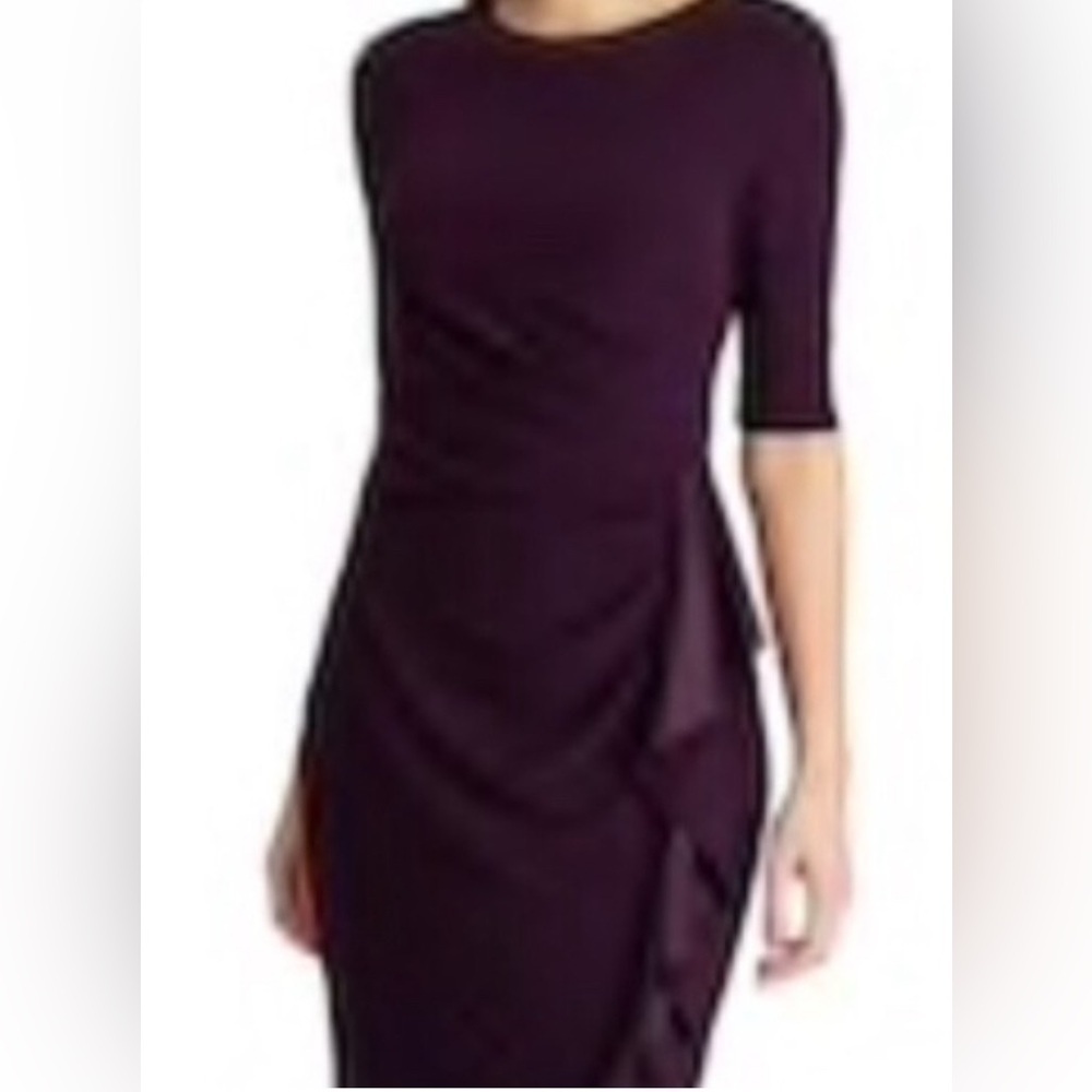 CHAPS - Faux Wrap Dress Purple. - Picture 2 of 5